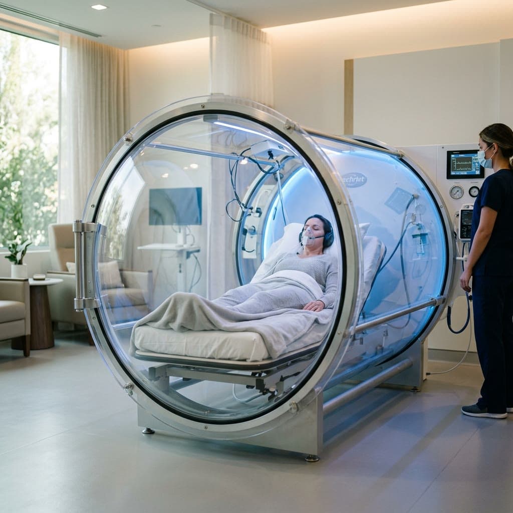 A medical hyperbaric oxygen chamber at Mitogenez, Gurugram