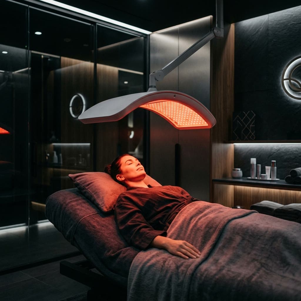 A full-body red light therapy bed at Mitogenez, Gurugram
